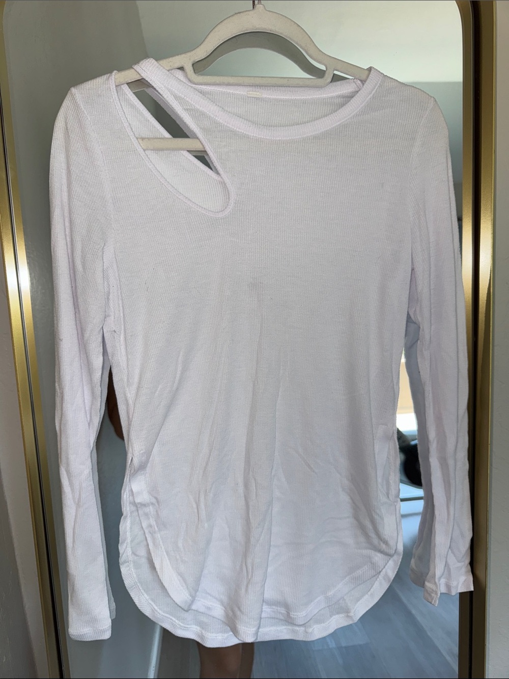 ALO Yoga White Long Sleeve Asymmetric Cutout Top